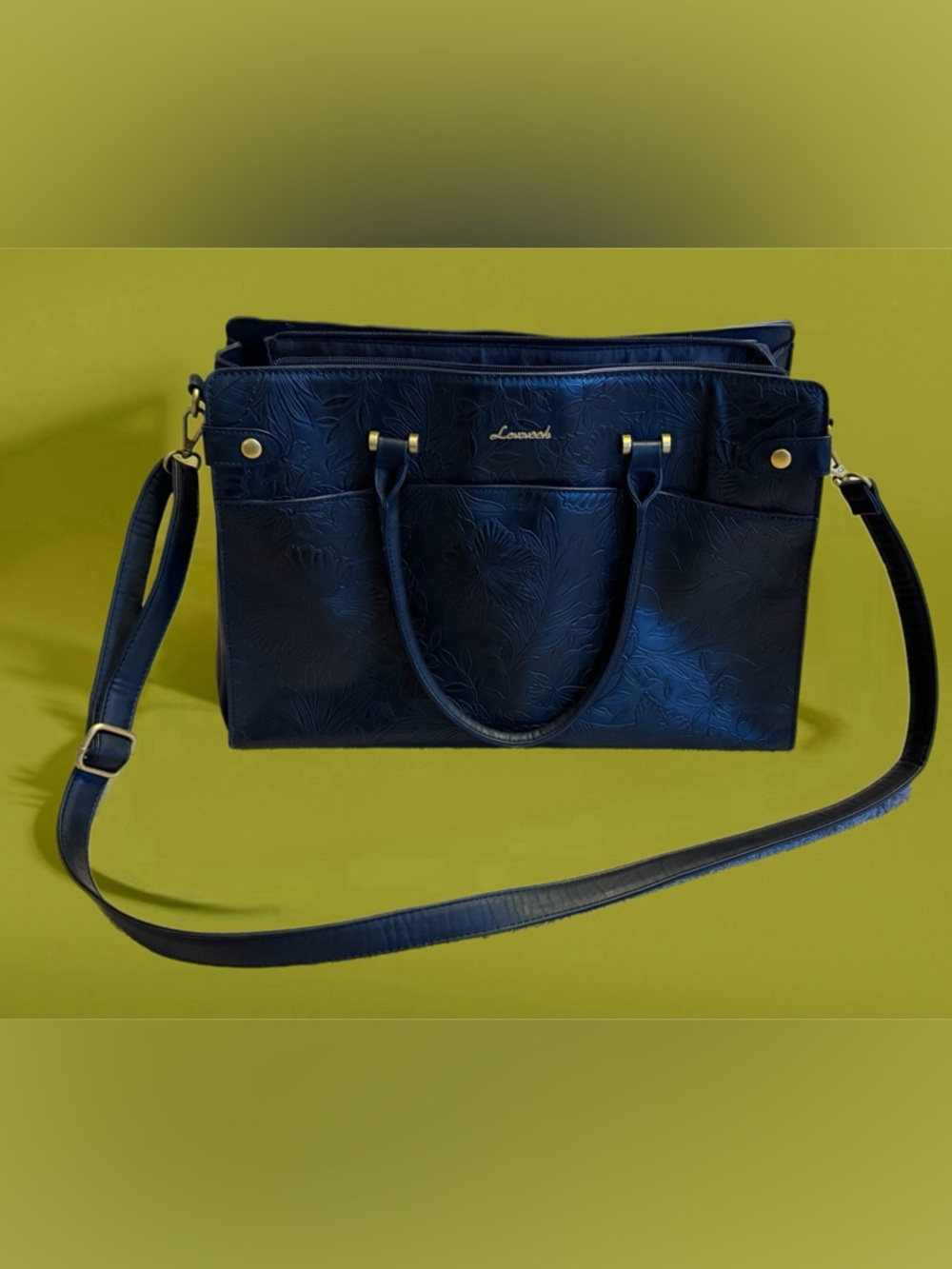 Beautiful Lovevook Black Embossed Floral Purse with Adjustable Strap